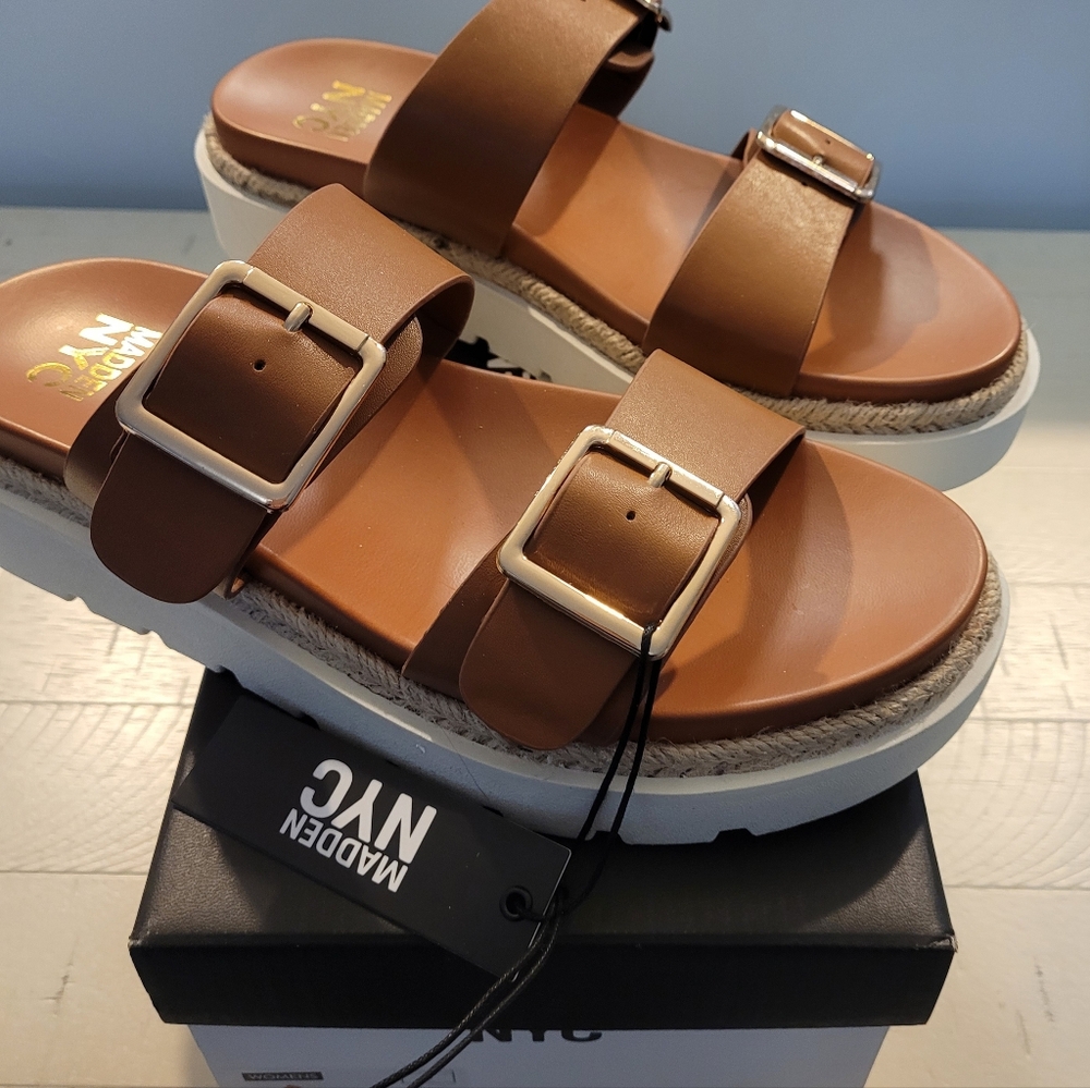 MADDEN NYC Camel Brown Double Strap Sandals NEW! - Picture 6 of 7